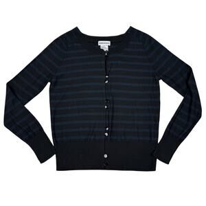 Sonia Rykiel Striped Cardigan Wool Silk Cashmere Navy Black Size 44 Nautical